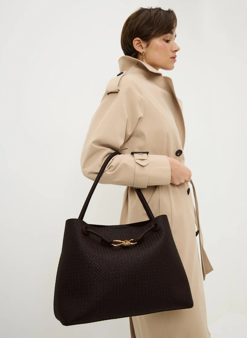 ماتلان Chocolate Brown Weave Tote Bag